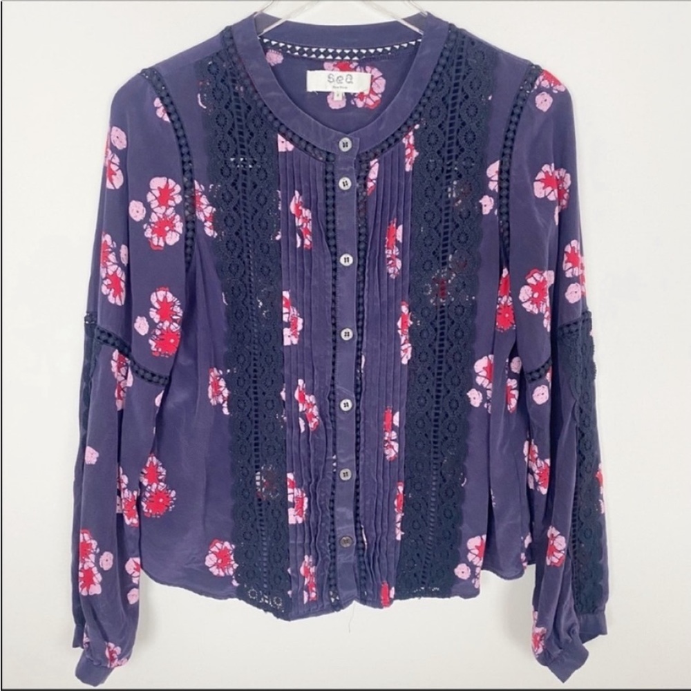 Sea New York silk floral purple silk top